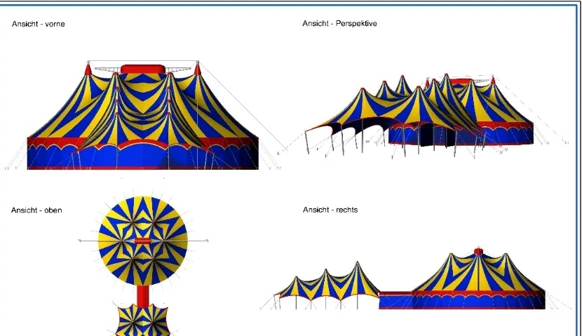 3D-Visualisierung einer vollständigen Zirkuszeltanlage
